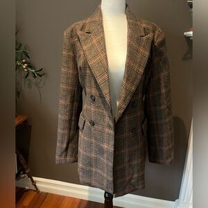 Moon River Brown Plaid Double-Breasted Blazer